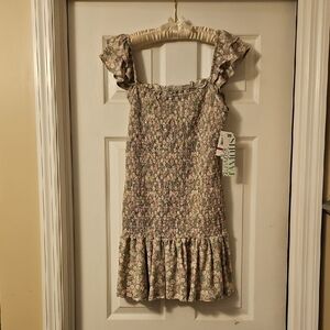 Almost Famous Floral Ruffle Dress - Pink and Green